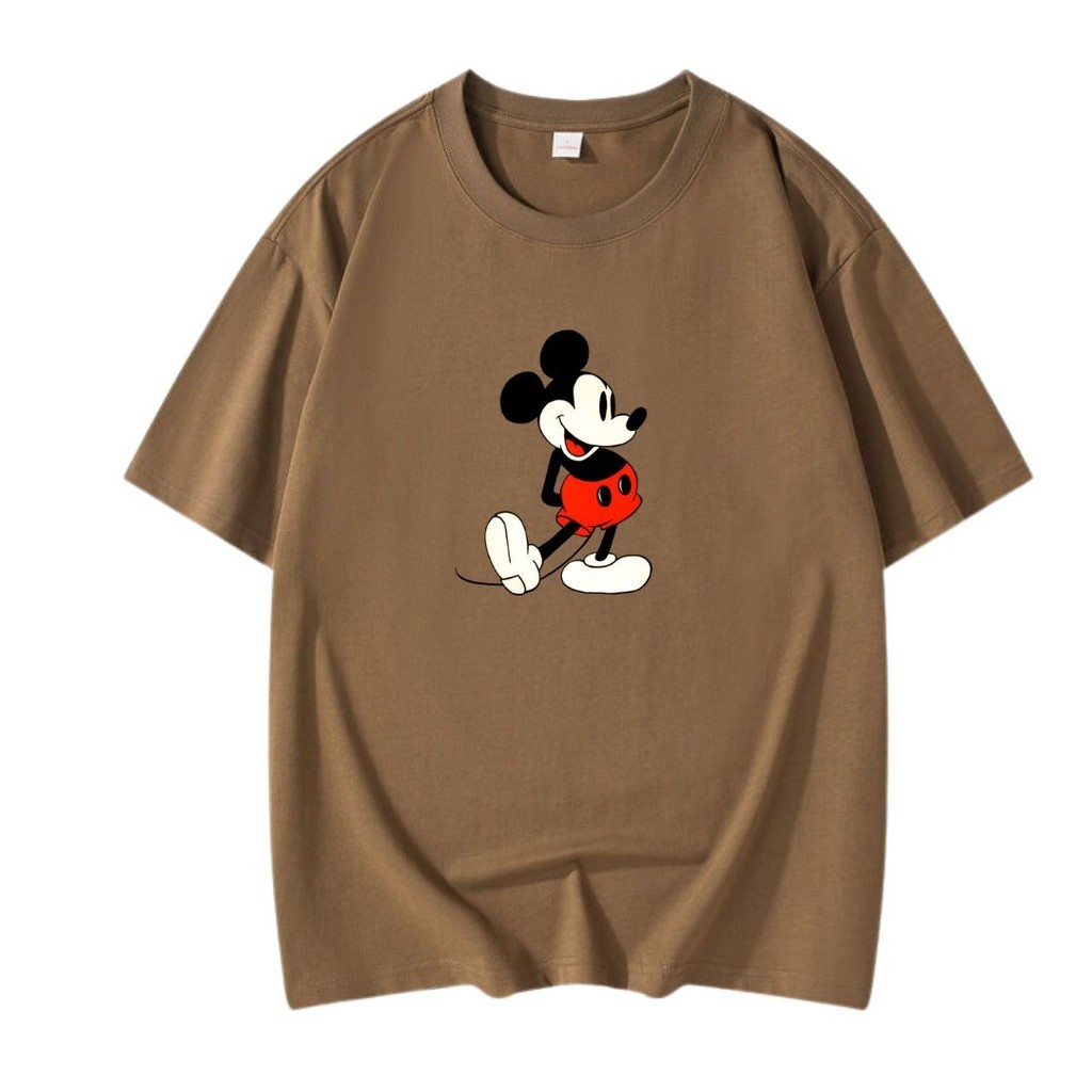 Camiseta Camisa Oversized Estilosa Mickey Mouse Disney De Algodão Marrom Preta Bege
