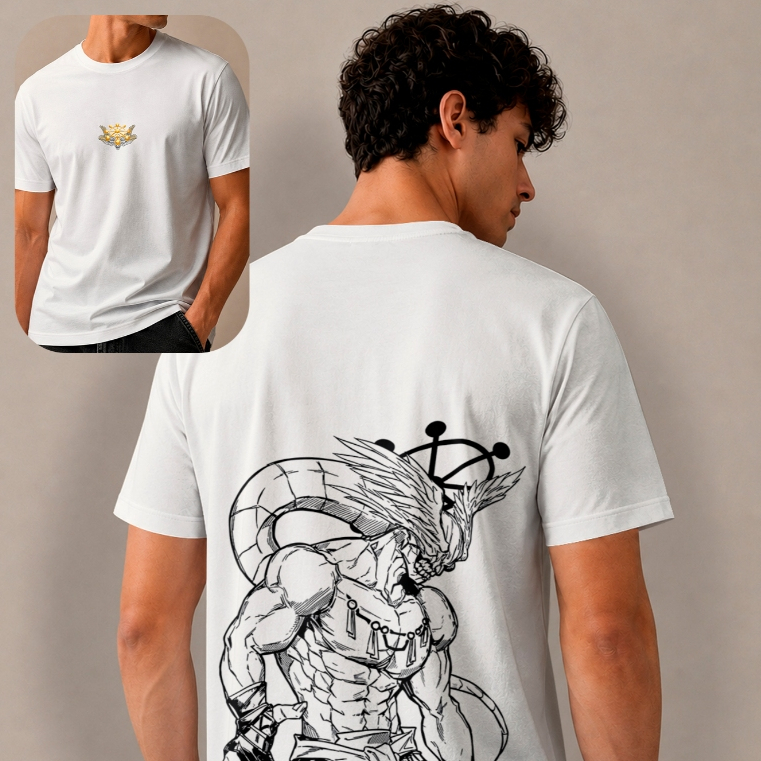 Camiseta Jujutsu Kaisen Mahoraga Estampa Costas Anime Mangá Algodão Premium Unissex Casual