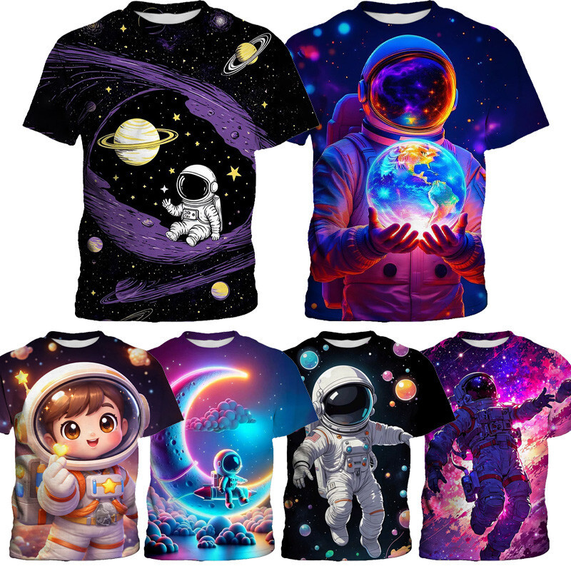 Star River Planet Astronauta Impresso Meninos Camiseta De Manga Curta 3D Completa Impressa Crianças Respirável Secagem R