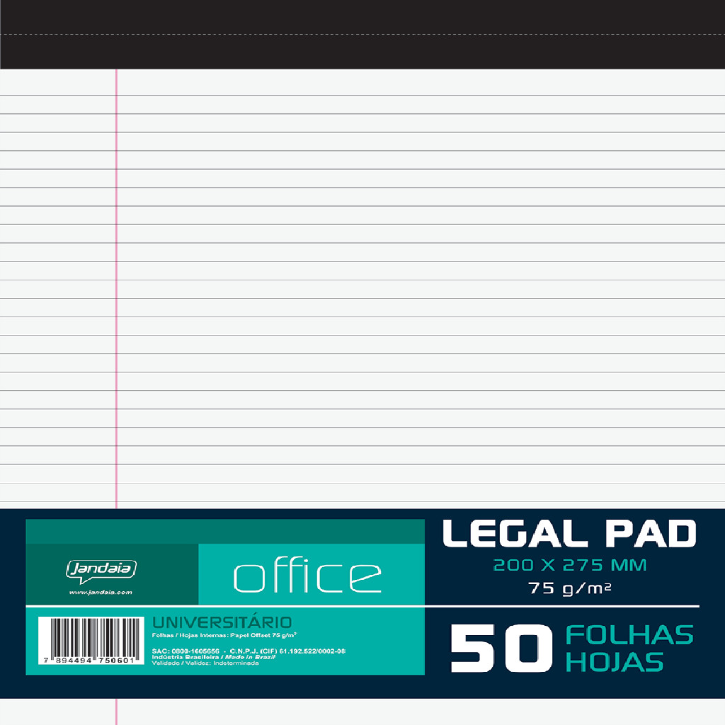 Bloco Pautado Universitário Legal Pad 50 Folhas Office Collection – 1 Unidade