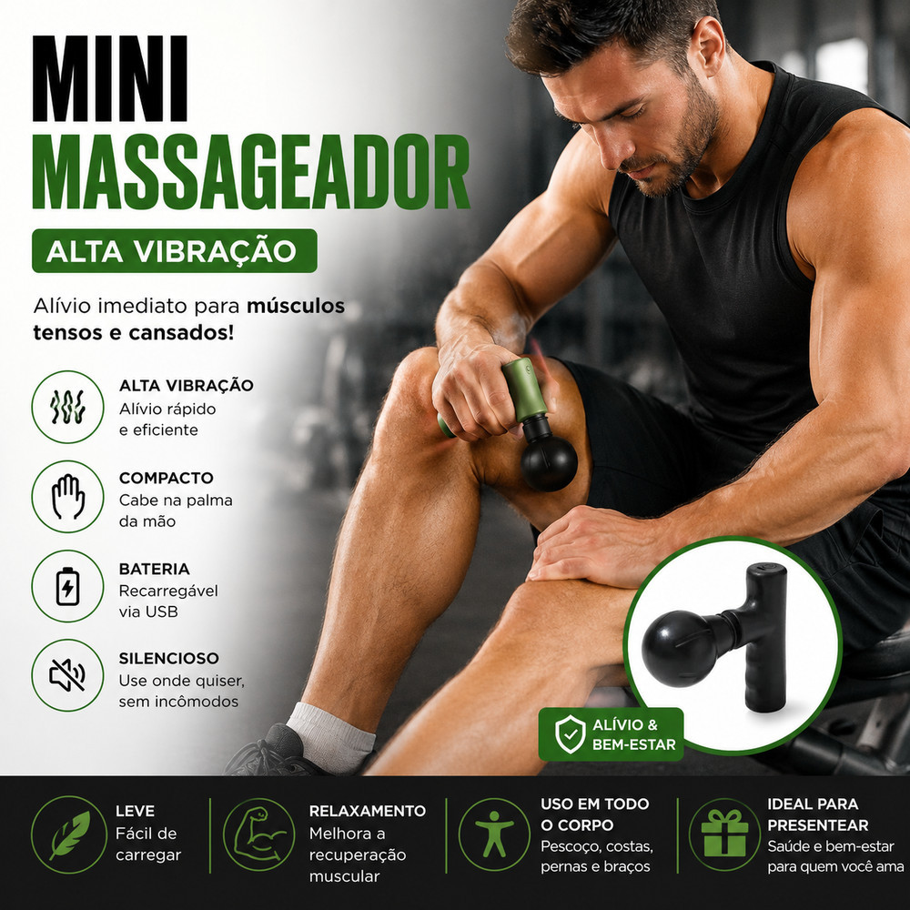 Mini Massageador GUN Recarregável Para Corpo e Face Gun Lesão