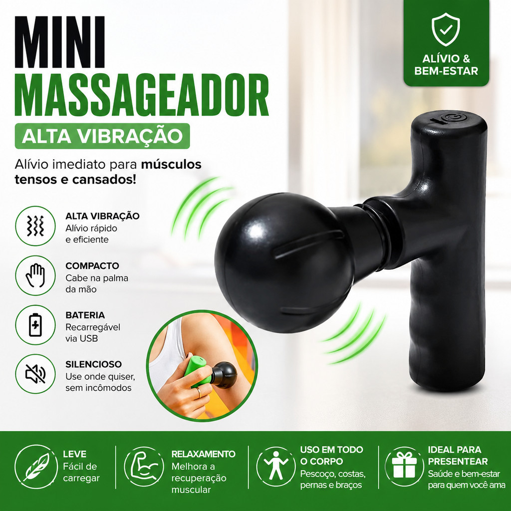 Mini Massageador Alta Vibração GUN Recarregável 5v Para Corpo e Face Gun