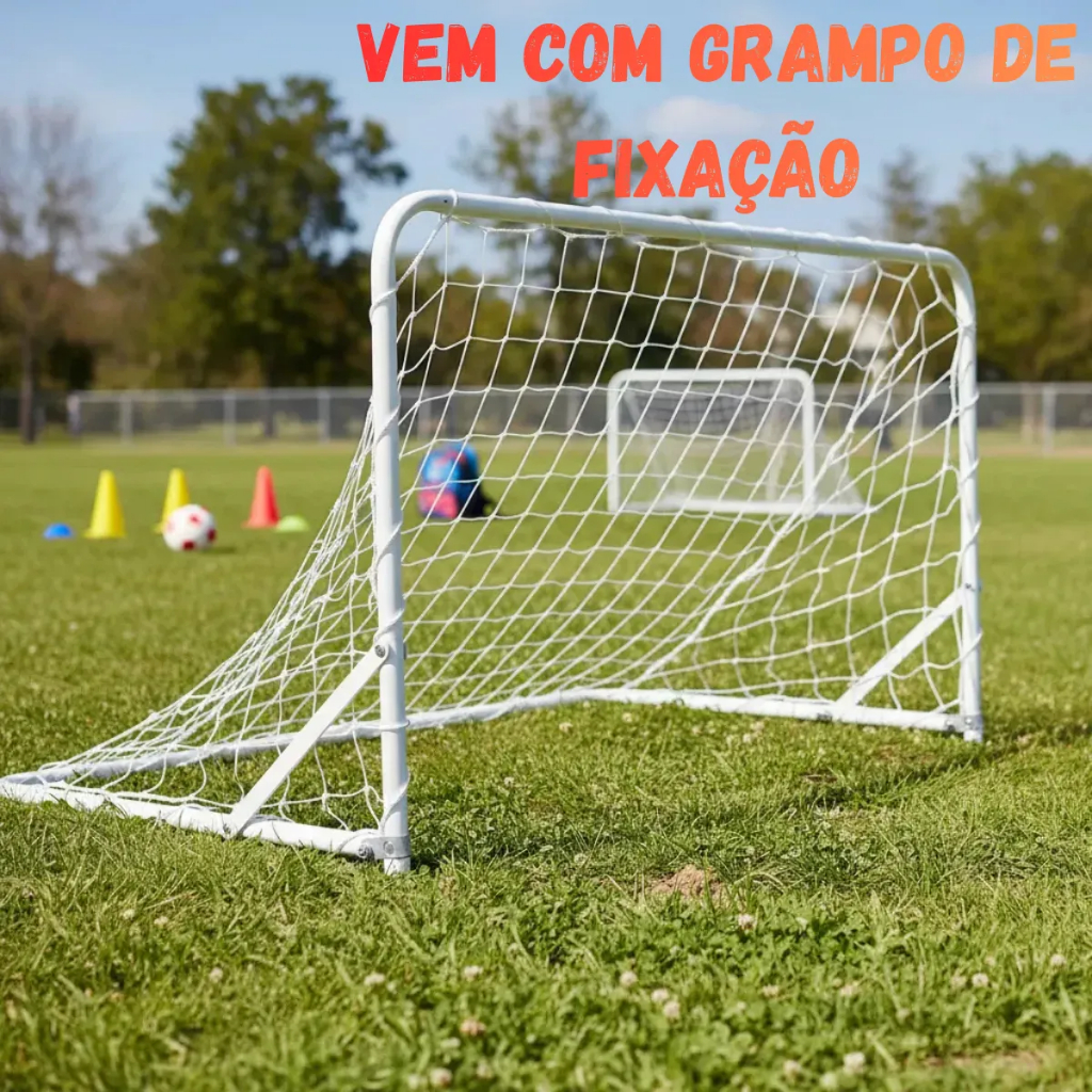 1 Trave Golzinho De Futebol Grande C/ Grampo Fixador E Rede 1,08x0,50 Branca
