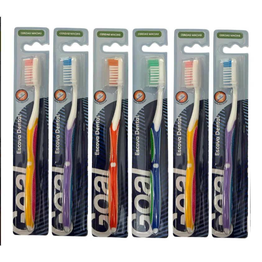 Escova de Dente Adulta Goal - Pacote com 12 Unidades | Cerdas Macias e Cabo Ergonômico | Kit Econômico para Higiene Buca