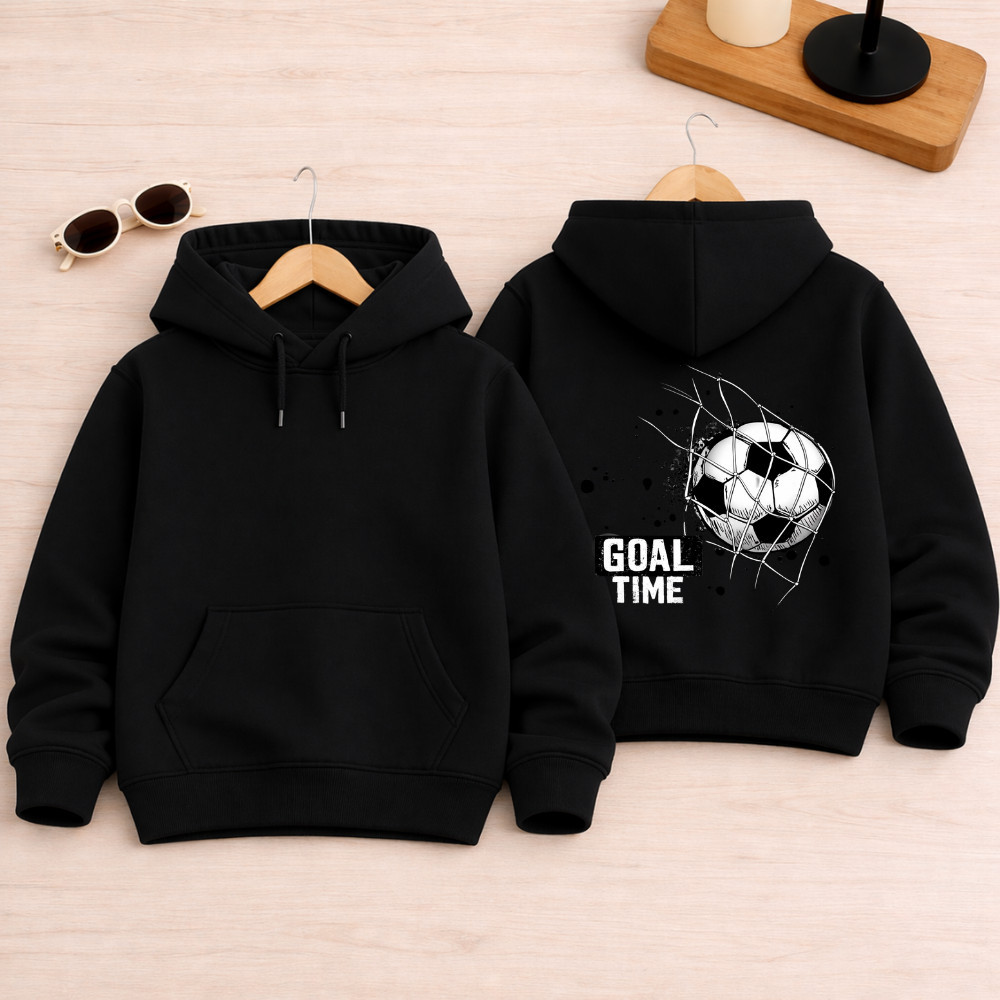 Blusa de Frio Infantil Canguru Estampa Futebol Goal Time Com Capuz Flanelado
