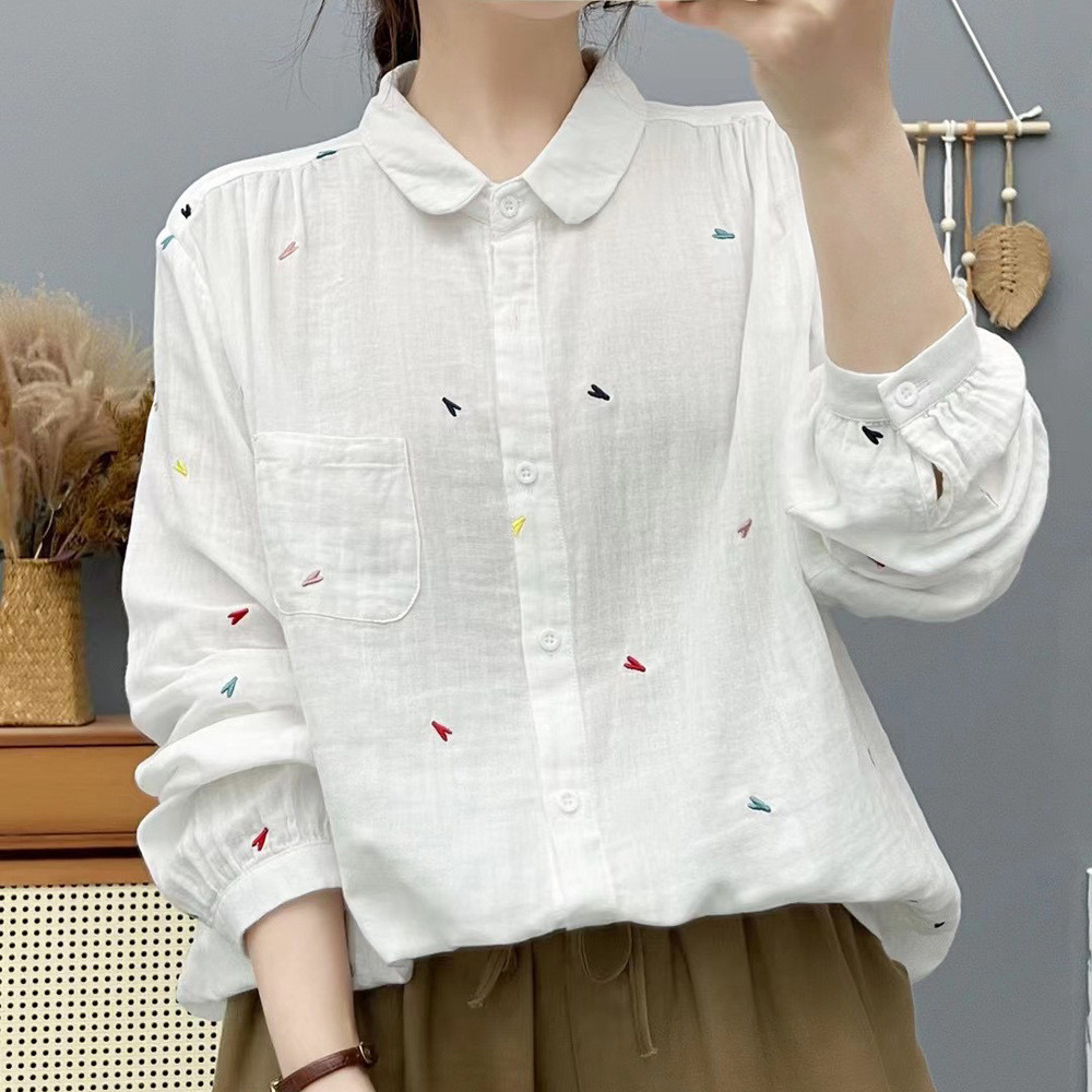 Blusa Feminina De Fio 100 % Algodão De Alta Qualidade , Camisa De Manga Comprida Para Exportação , Bordado De Amor Liter