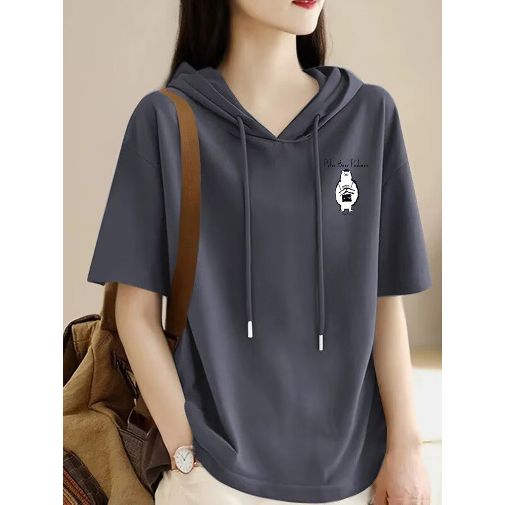 Desconto de exportação de comércio exterior feminino verão puro algodão com capuz impresso camiseta de manga curta liter