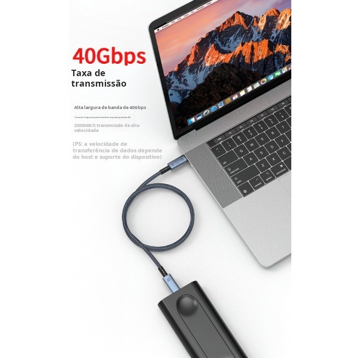Cabo USB-C 240W PD 3.1 USB4 Thunderbolt 3 20Gbps 8K 60Hz Compatível Notebook Celular Tablet MacBook