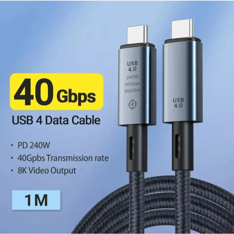 Cabo USB C 240W PD3.1 USB4 Thunderbolt 3 20Gbps 8K 60Hz Carregamento Rápido