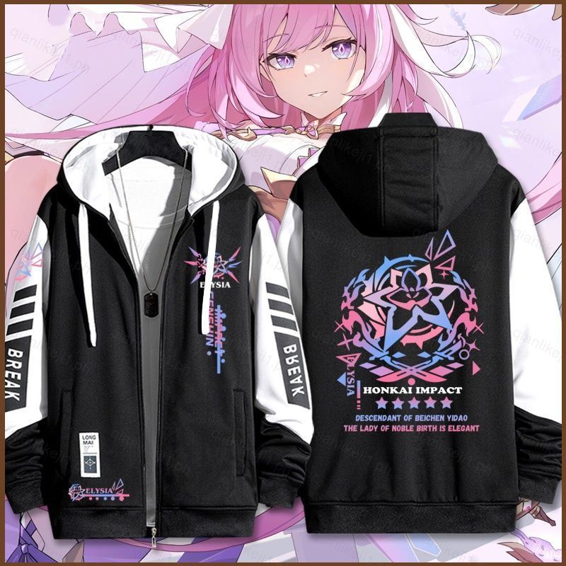QL1 Honkai Star Rail Elysia Casaco Com Zíper Jaqueta Capuz cardigan Suéter Unissex Manga Comprida Top Cosplay
