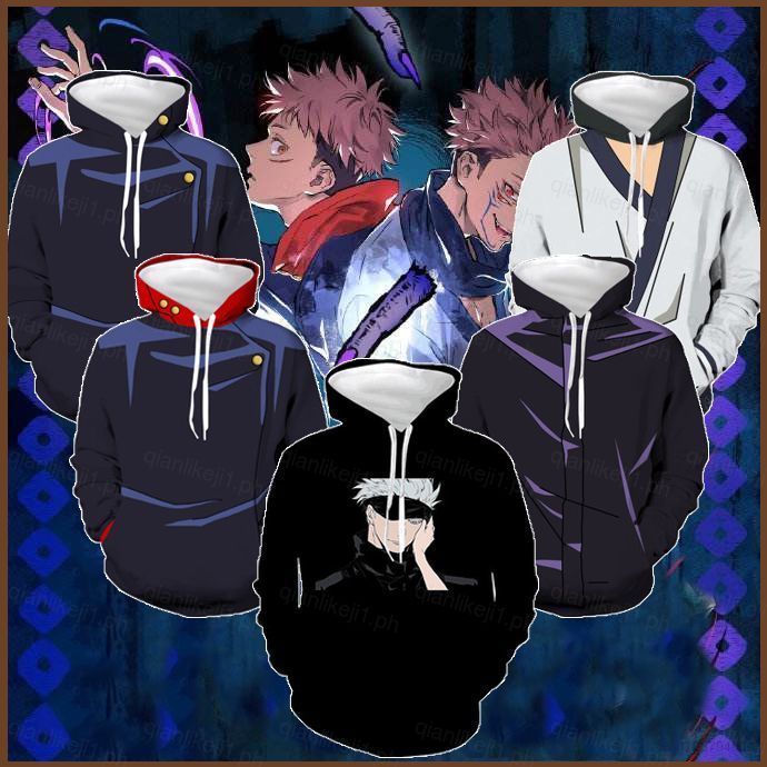 QL1 Jujutsu Kaisen Com Capuz Masculino Cosplay Manga Longa Yuji Gojo Pulôver Topos Casual Moletom Anime Solto Suéter