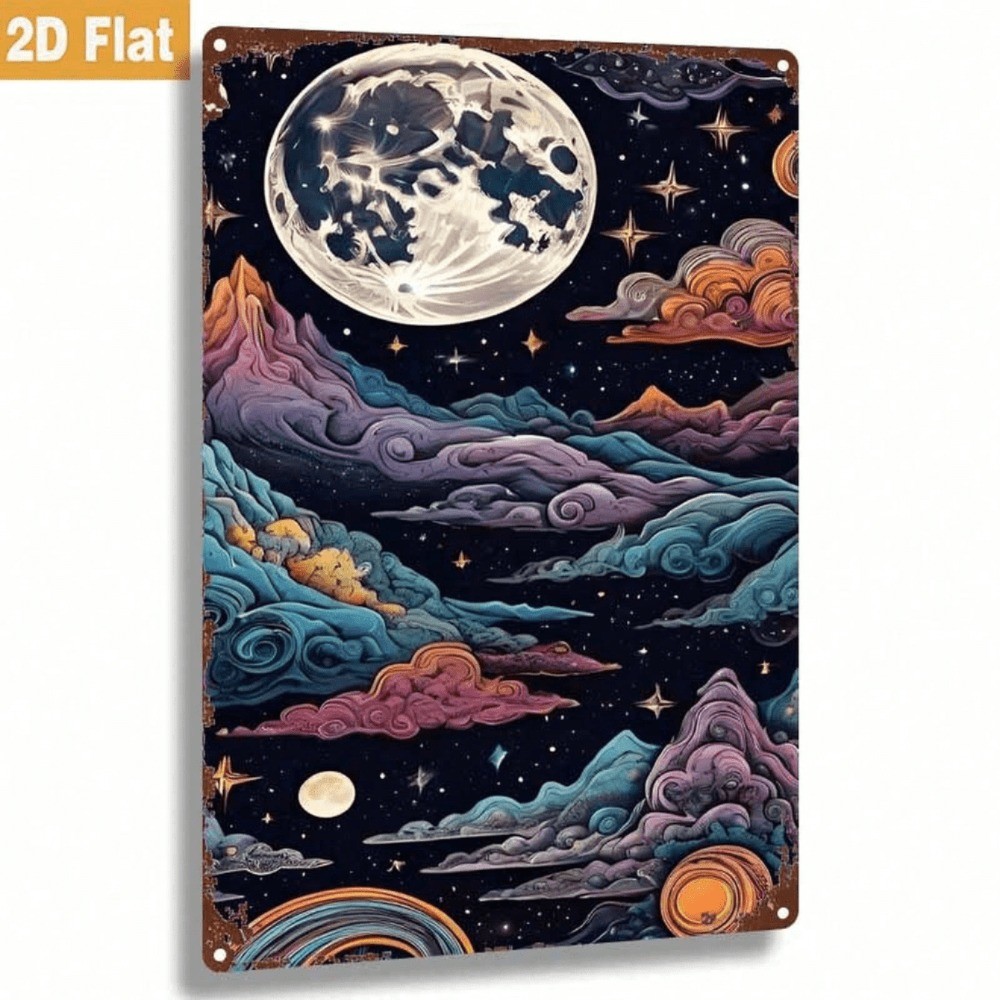 CIFbuy Dreamy Starry Sky Metal Sign 8x12in Decoração De Parede Colorida Com Cenário Noturno