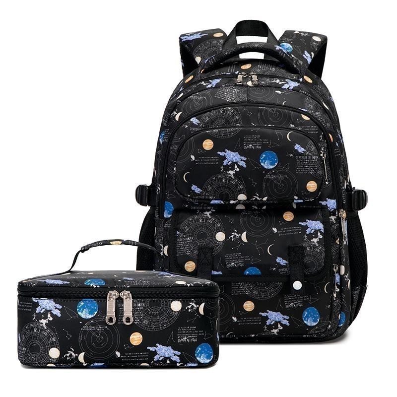 2 Pçs/Set Planet Starry Sky Padrão Conjunto De Bolsa Escolar , Mochila Impermeável Com Lancheira Para Meninos