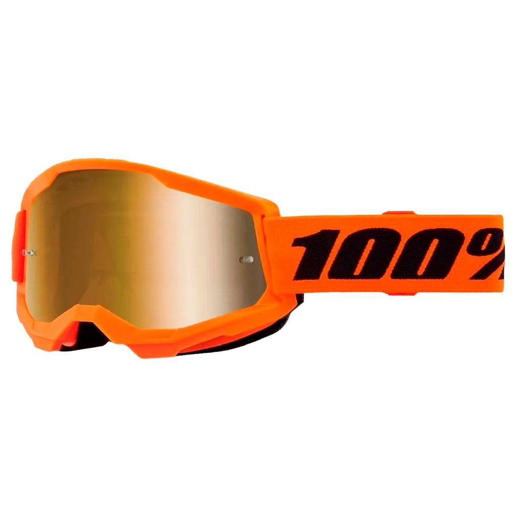 Oculos Motocross 100% Strata 2 Neon Laranja Lente Espelhada Original Laranja
