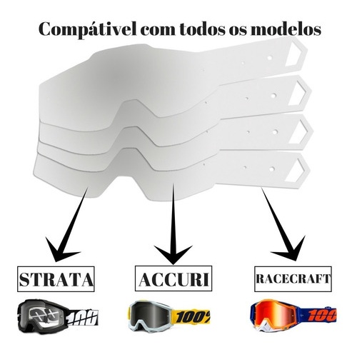 Kit 30 Unid Laminas de Tear Off para Oculos 100% 1º Geração Accuri Strata Racecraft Transparente