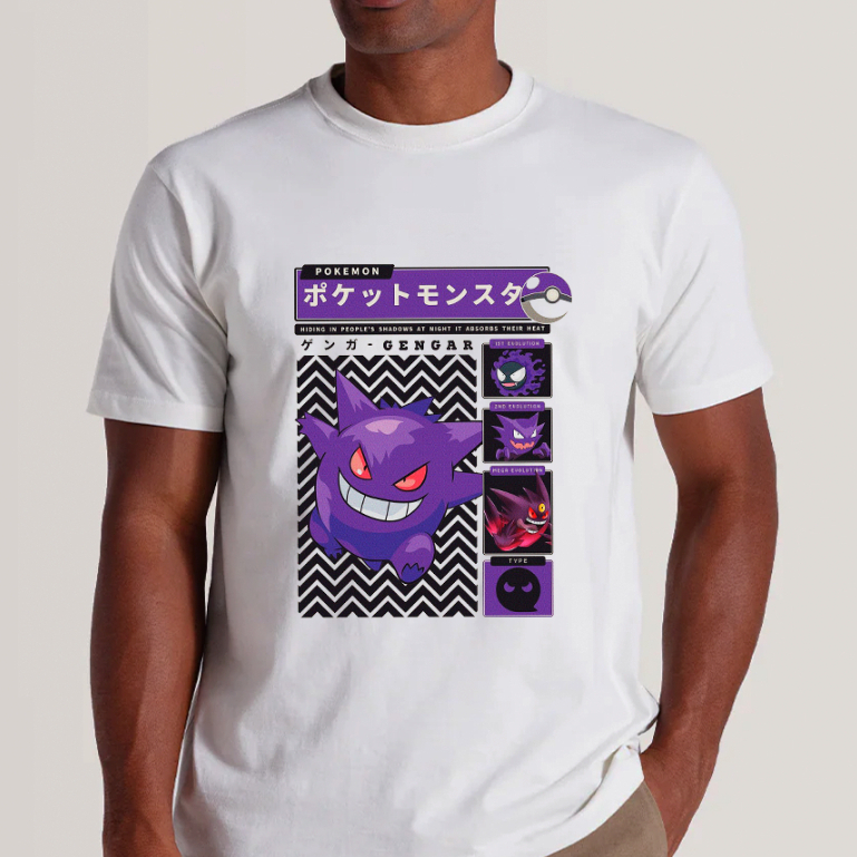 Camiseta POKKEMON GENGAR 100% Algodão Unissex Anime Jogo Game Cartas