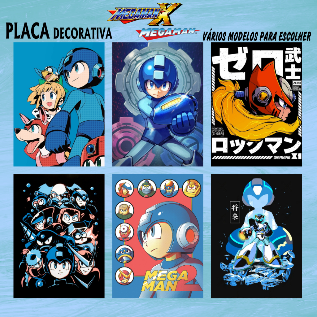 Kit Placas Decorativas Quadros Megaman Jogos Games Anime Geek Decoração Quarto