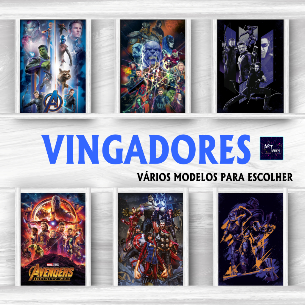 Kit Placas Decorativas Quadros  Marvel Vingadores Heróis Homem de Ferro Capitão América Geek