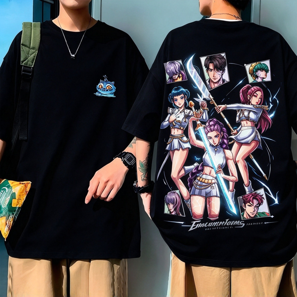 Camiseta Unisex de Alta Qualidade, Design com Estampas de Personagens de Anime de Combate Retrô, Pequeno Estampa Cartoon
