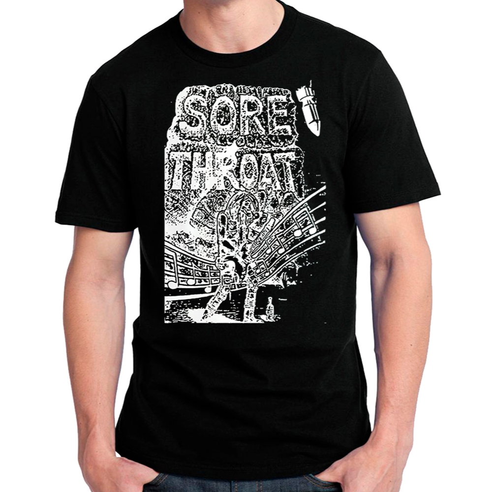 SORE THROAT camiseta, babylook, regata, manga longa disponível em tecido branco e vermelho