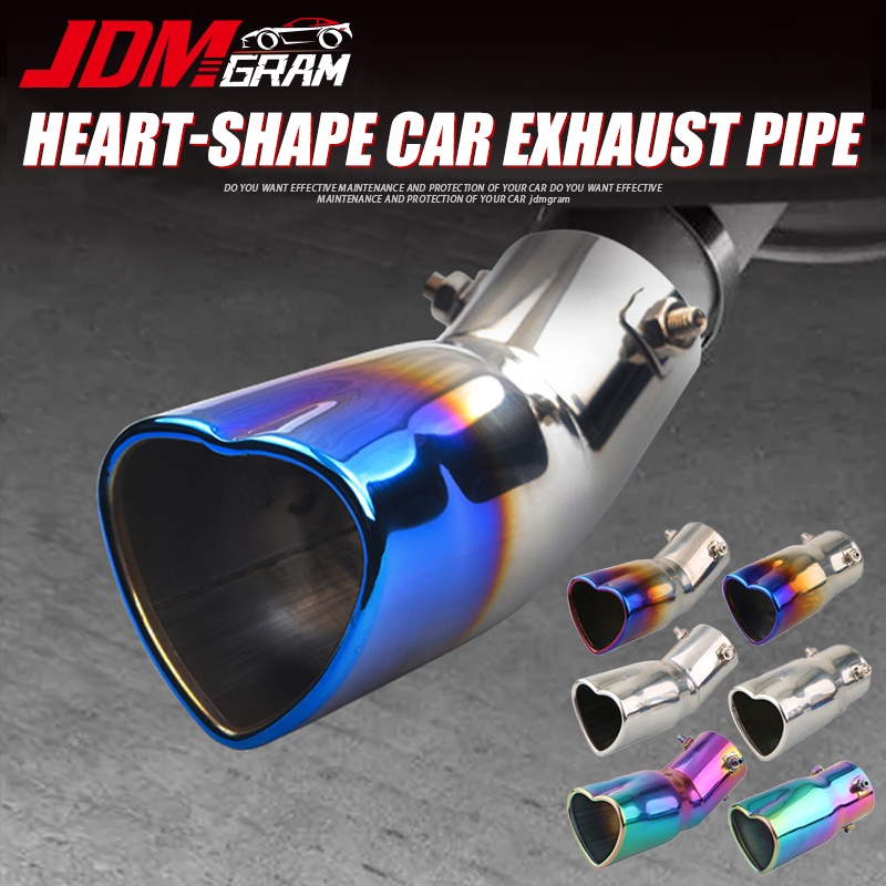 JDMGRAM Tubo Silenciador De Escapamento De Carro Em Formato De Coração Aço Inoxidável Auto Titanium Blue Tail Throat Rac
