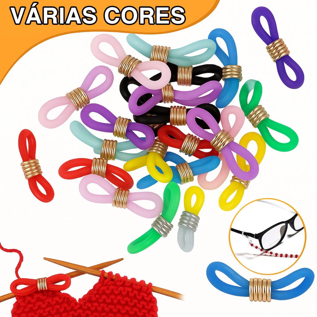 20pçs Argola Silicone C/ Mola P/ Cordão Óculos Preto- 22mm