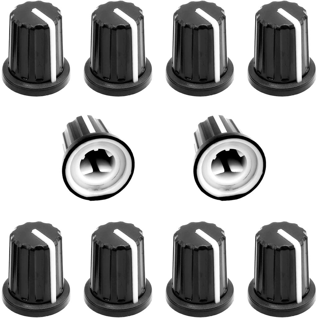 10Pcs 6mm D Type Potentiometer Control Knobs, Plastic Volume Audio Mixer Bass Tone Rotary Knob, for Encoder Electric Gui