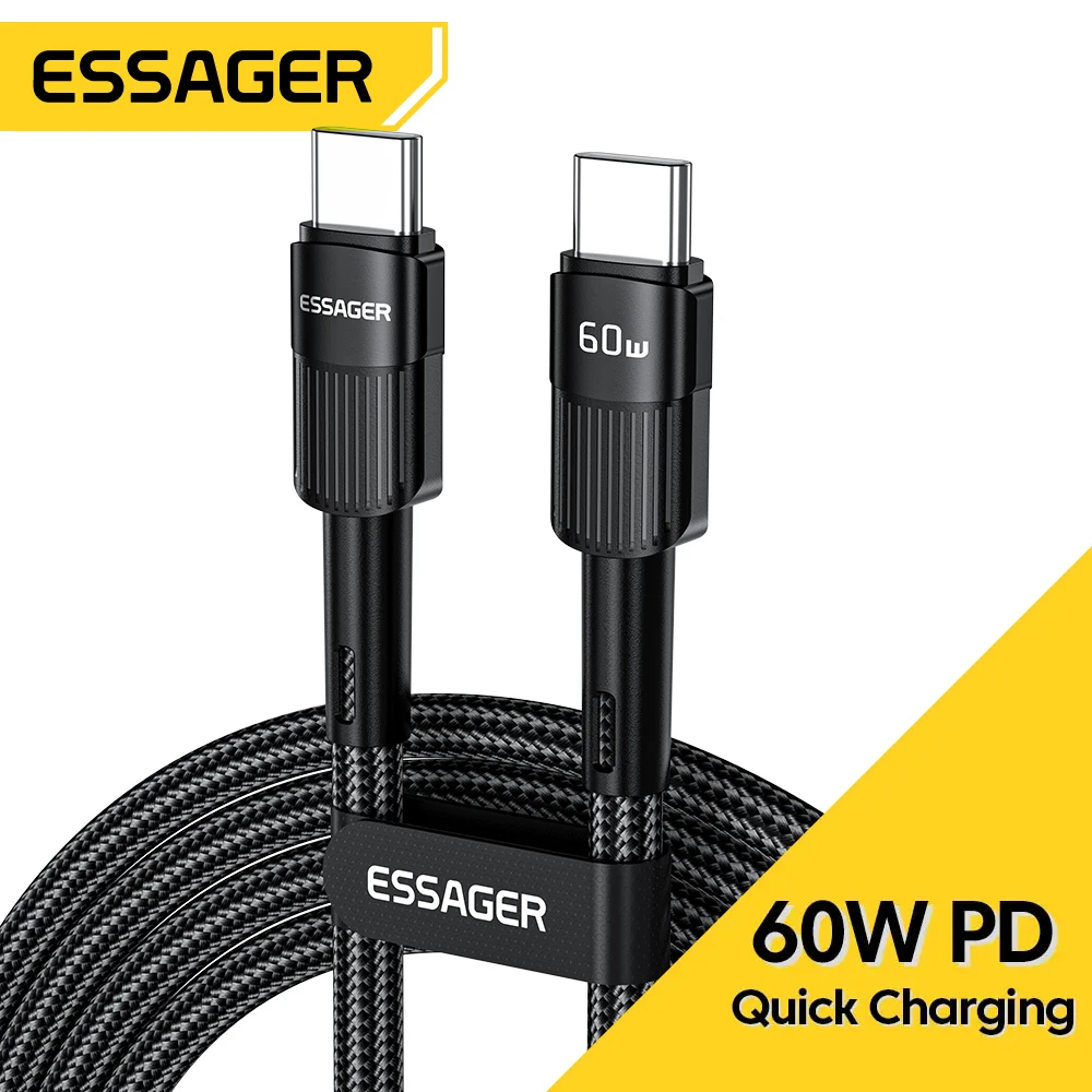 Cabo USB-C 60W PD QC 3.0 Fast Charging 3A Nylon 1m Essager