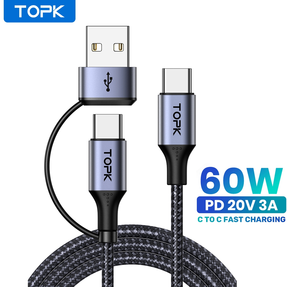 Cabo USB-C Fast Charging 60W PD QC 3.0 Nylon 1m TOPK AC10