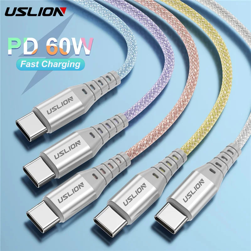 Cabo USB-C 60W Fast Charging 5A Colors 1m Uslion