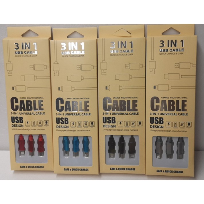3 em 1 Cabo Carregador USB para iPhone/Android Micro USB Tipo C 3 in 1
