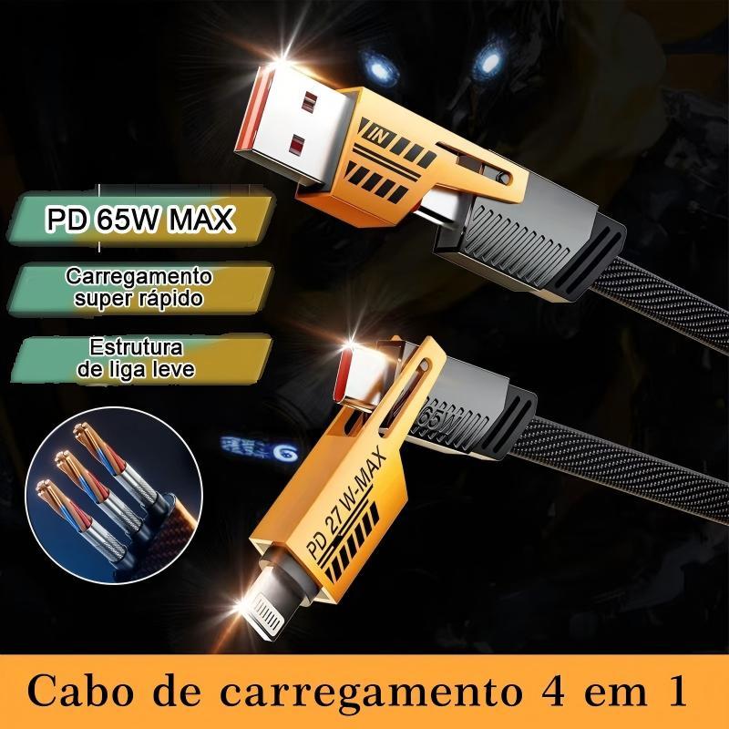 65W PD QC 4 Em 1 Cabo De Carregamento Rápido USB-C Lightning Micro Multi Conector Para iPhone Android