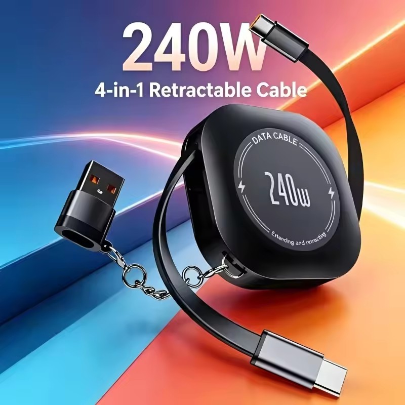 Cabo De Carregamento Multicabeça Extensível De 240 W-Rápido-Com Lightning Micro USB Type-C-Para Android Iphone-Portátil-