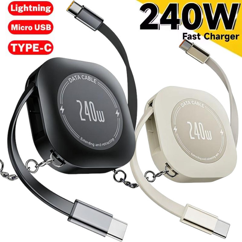Cabo De Carregamento Multicabeça Extensível De 240 W-Retrátil 4 Em 1 Durável-Para Android Iphone-Com Lightning Micro USB