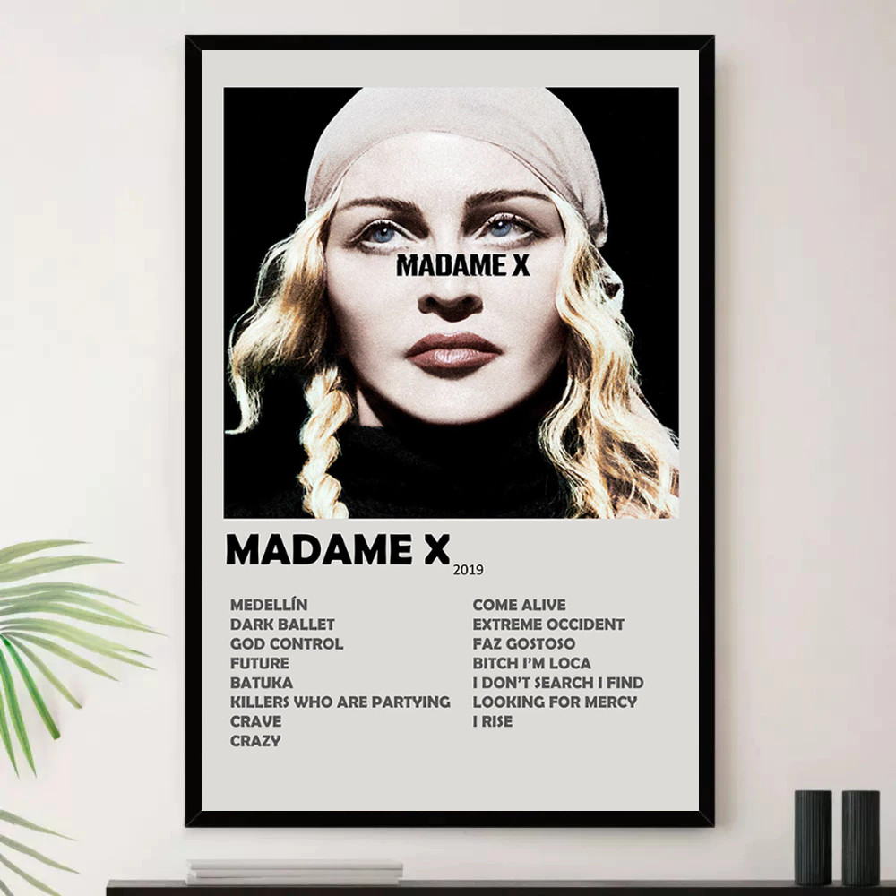 Quadro Placa Decorativa Música Internacional Madonna Pop e Dance Pop Álbuns com Moldura