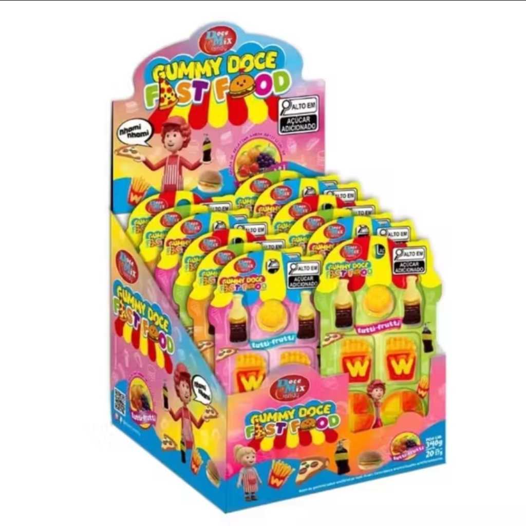 BALA FAST FOOD GUMMY DISPLAY C/20 UNIDADES SABOOR TUTTI-FRUTTI