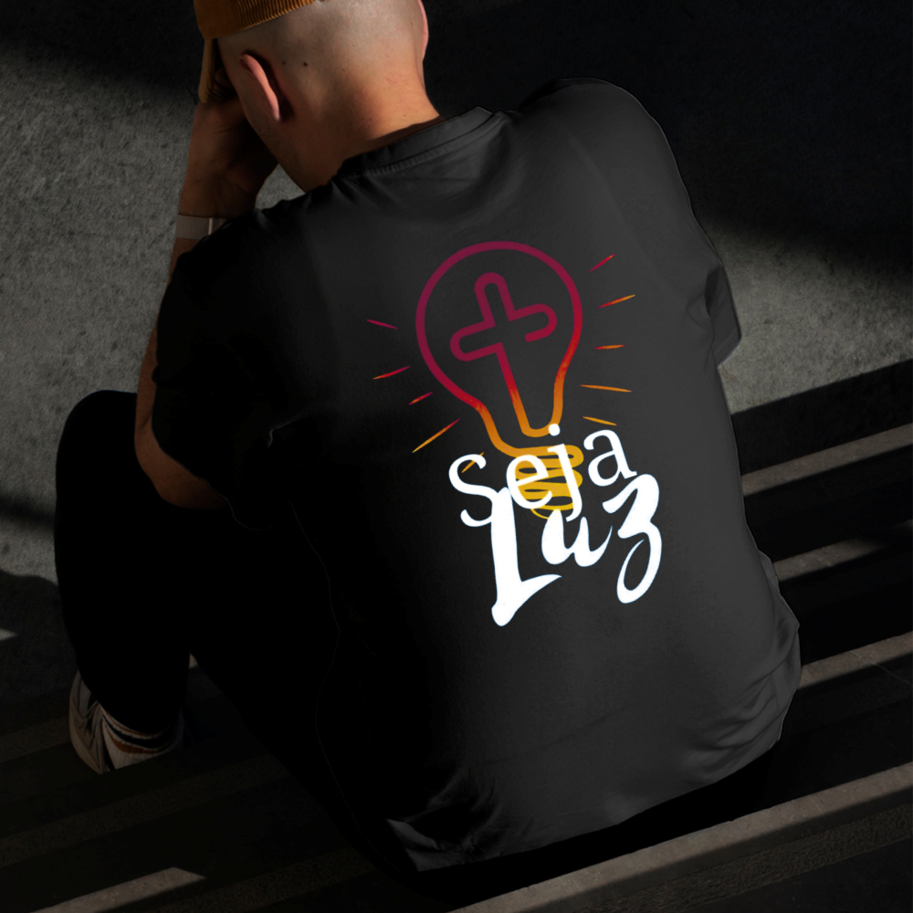 Camiseta Masculina Estampada Seja Luz 100% Algodão Estilo Conforto Diário Do Tamanho P ao GG