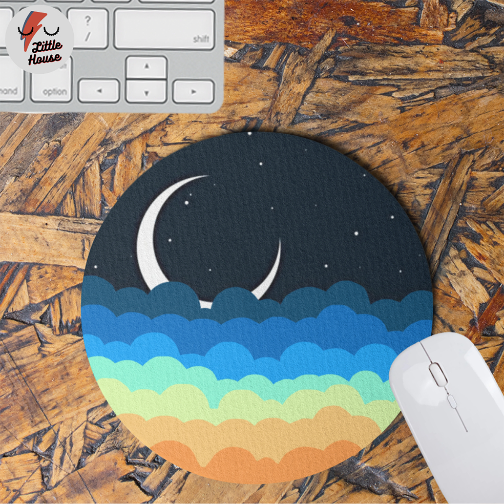 Mouse pad Lua Nuvem Céu Redondo decoração home office mousepad desktop