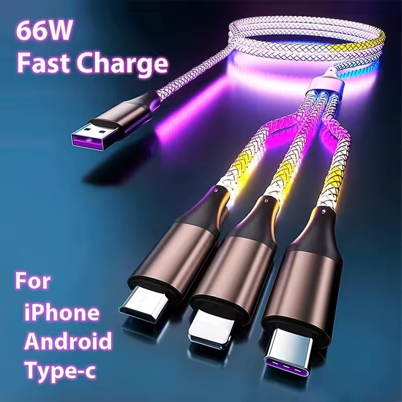 Cabo De Dados De Carregamento Rápido Luminoso RGB 66W Colorido Streamer Linha Brilhante Interface Tipo C