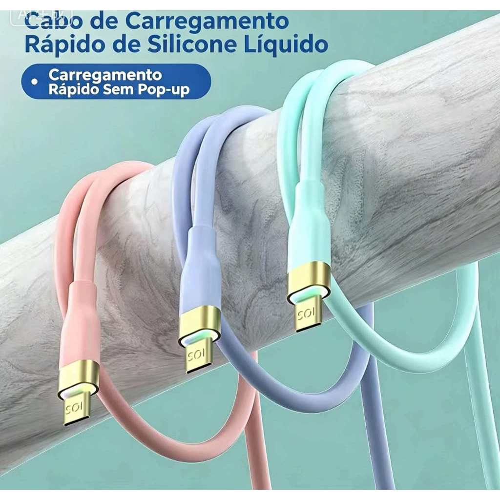 Cabo de dados USB para tipo C, lanterna RGB de Silicone, conector banhado a ouro, suporte PD20W/66W, carga rápida, telef