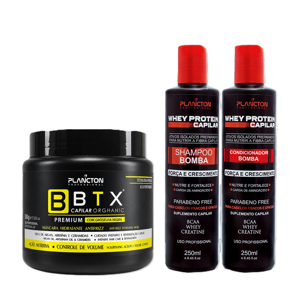 BTX Capilar Premium 500g + Kit Sh e Cond Whey Protein 250ml - Plancton Professional