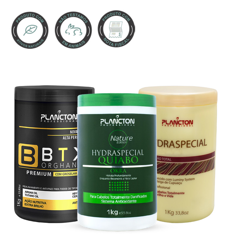 Premium 1kg + Banho de Verniz 1kg + Máscara de Quiabo 1kg  - Plancton Professional