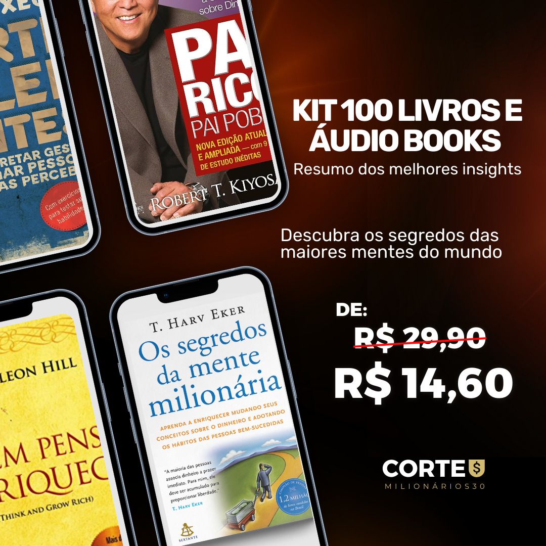 Kit 100 livros e áudio book resumidos das maiores mentes do mundo