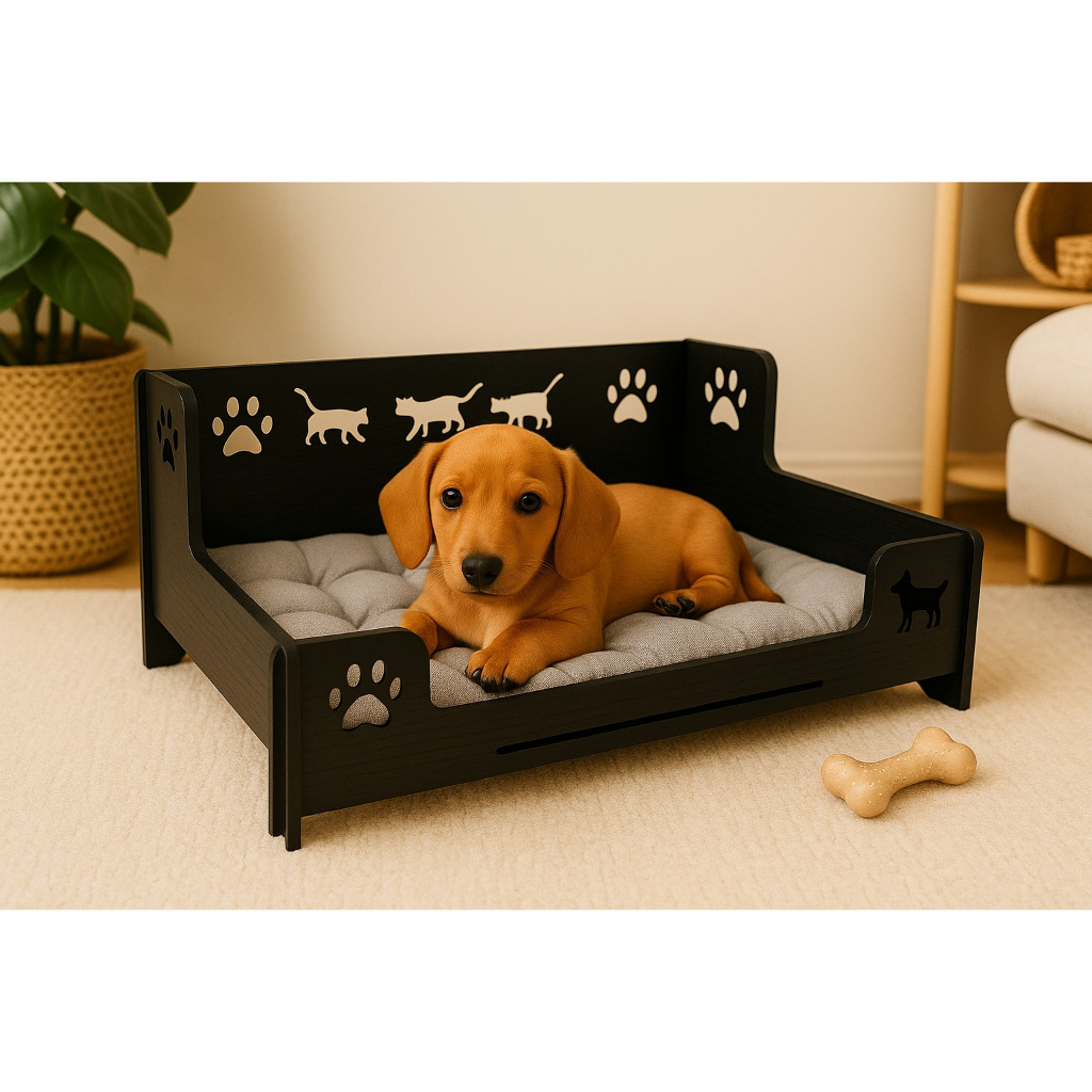Caminha Pet de MDF Pintada – Design Premium com Recortes de Patinhas e Gatinhos/Dog – Conforto e Estilo