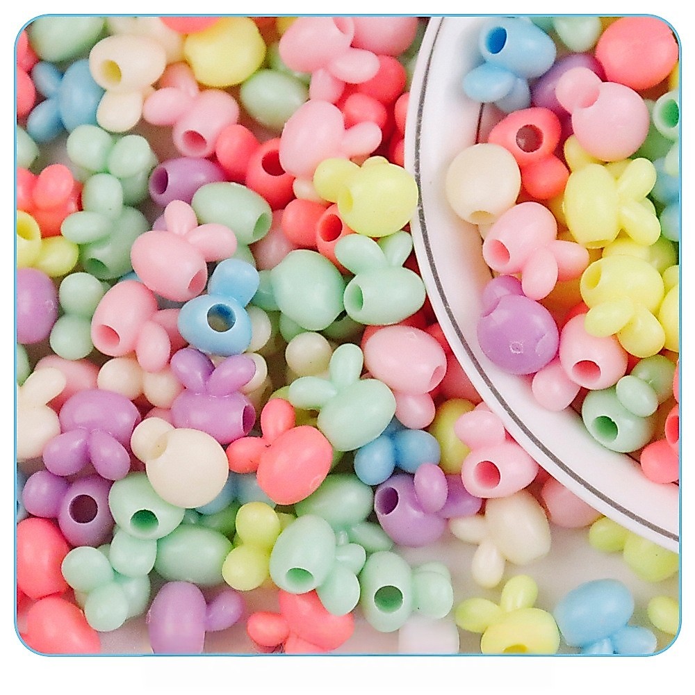 50pcs Miçangas de Acrílico em Forma de Orelha de Coelho, Cores Macaron, Contas Soltas Cartoon para Artesanato DIY