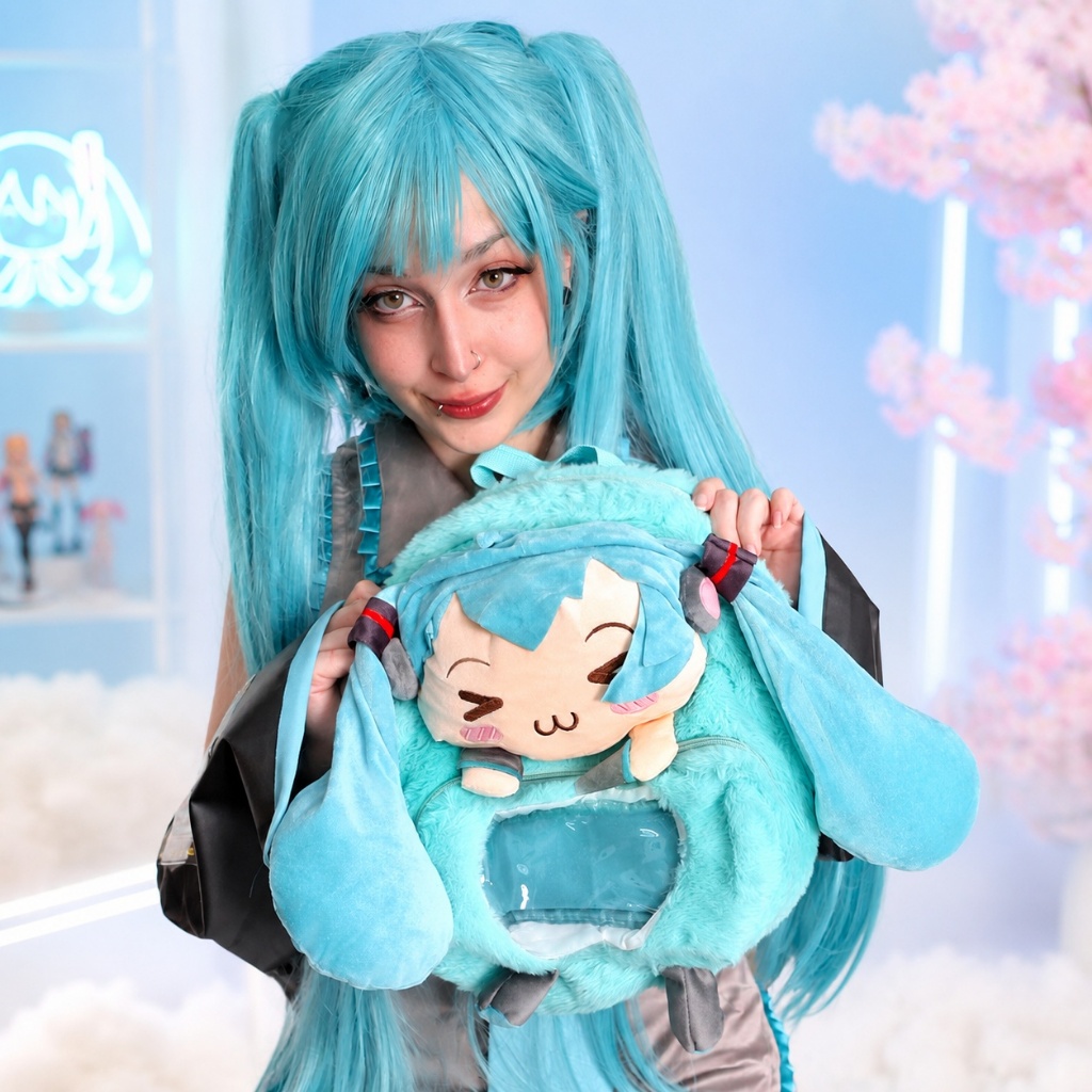 Bolsa Mochila Itabag Feminina Hatsune Miku Pelúcia Presente Adulto Infantil Ajustável Kawaii Exclusiva