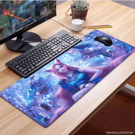 Mouse Pad Gamer Emborrachado Estampa Ahri League of Legends Jogo RPG Setup Desk Pad Premium