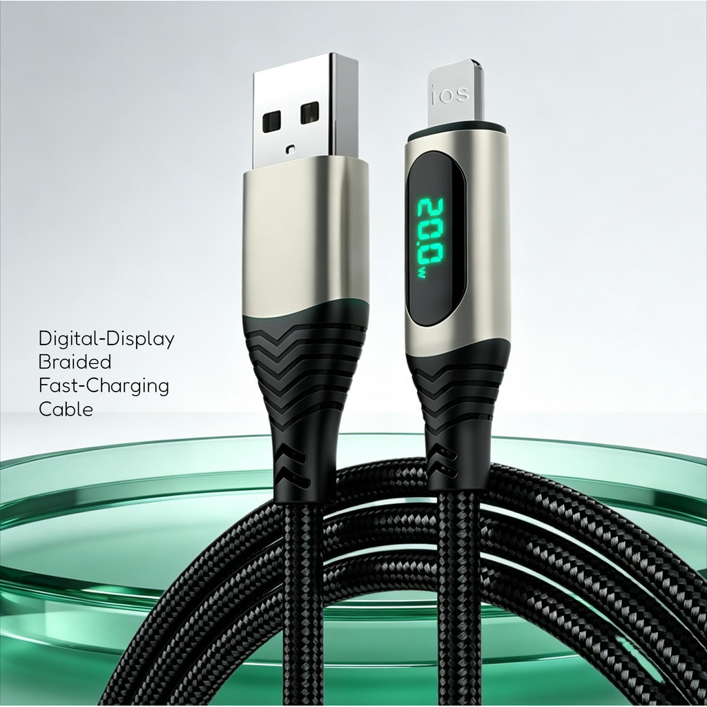 Cabo de dados de carregamento rápido trançado com Display Digital USB para Lightning1m adequado para Apple Celular Noteb