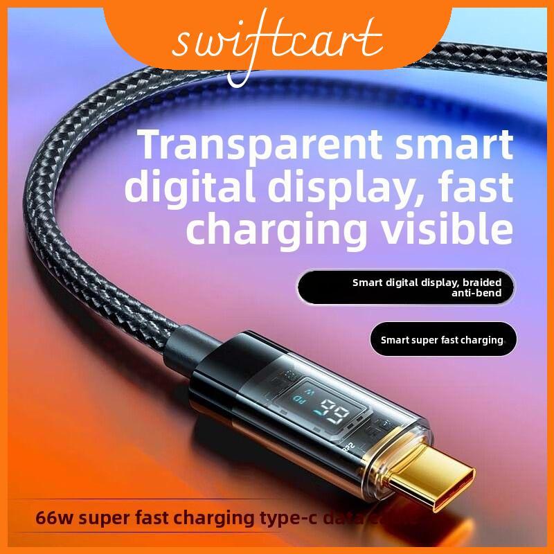 Cabo De Carregamento Usb Type C Carga Rápida De 100w Com Display Digital Para Dispositivos Huawei Apple Xiaomi