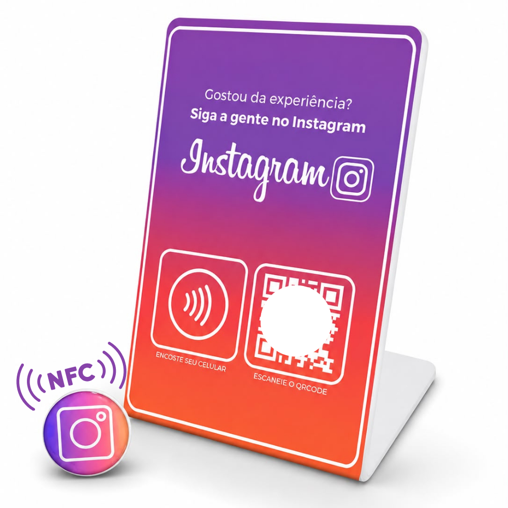 Placa Instagram + Tag ganhar seguidores Com Nfc E Qrcode (aproximação) onetag cartão de visita digital
